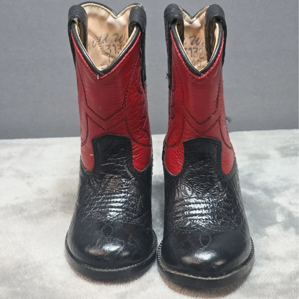 Old West Cowboy Boots Toddler Size 4 Black Red Leather Vintage Please See Photos